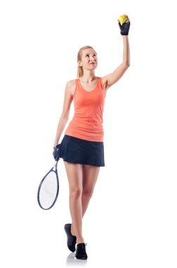Tenis oynarken üzerine beyaz kadın