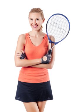 Tenis oynarken üzerine beyaz kadın