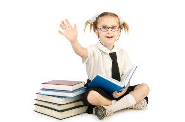 Beyaz kitapları ile küçük kız