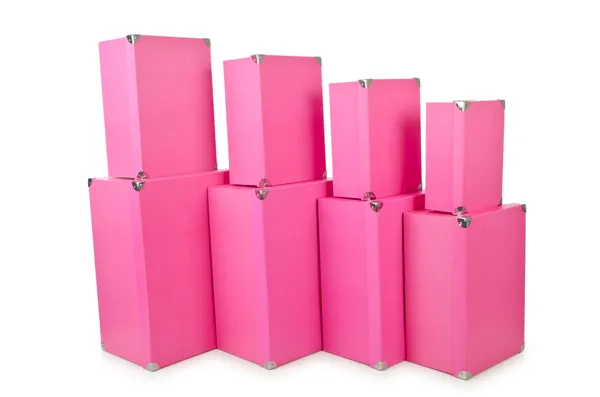 Elszigetelt fehér rózsaszín giftboxes — Stock Fotó