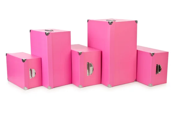 Розовые коробки, изолированные на белом — стоковое фото