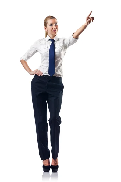 Businesswoman pressing buttons in the air — Stock Photo, Image