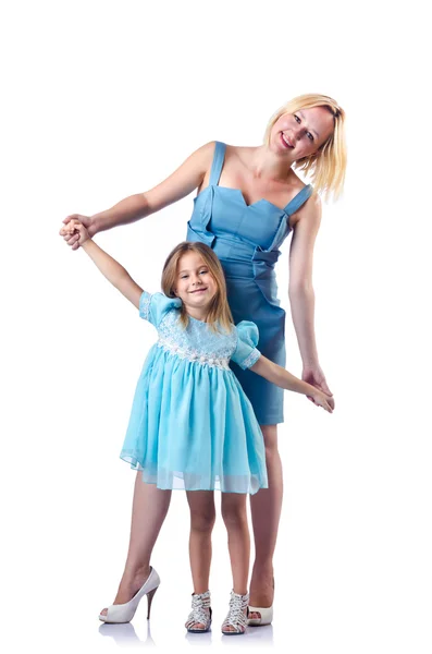 Glad mamma och dotter på vit — Stockfoto