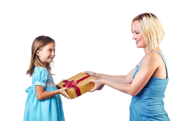 Happy mom and daughter on white — Stock Photo, Image