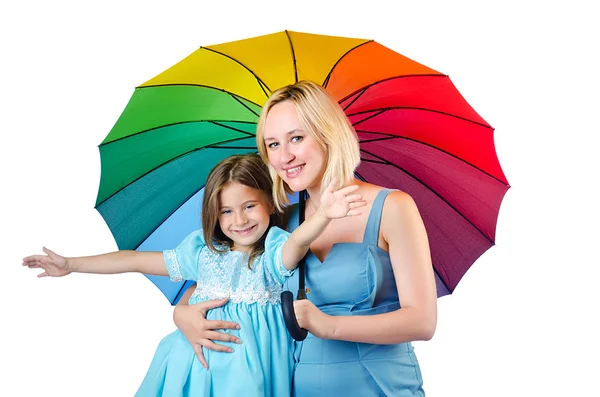 Happy mom and daughter on white — Stock Photo, Image