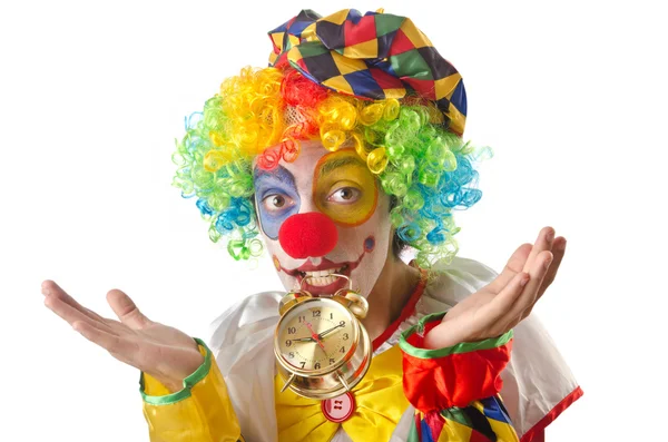 Grappige clown op de witte — Stockfoto