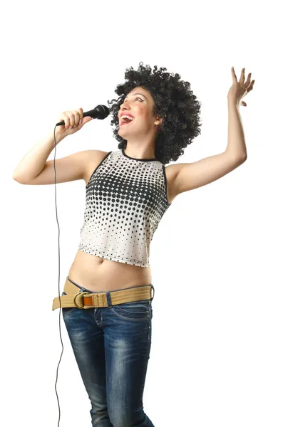 Donna con taglio di capelli afro su bianco — Foto Stock