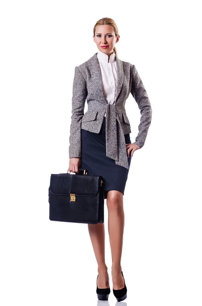 Businesswoman with briefcase on white — Stock Photo, Image