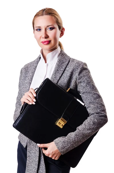 Businesswoman with briefcase on white — Stock Photo, Image