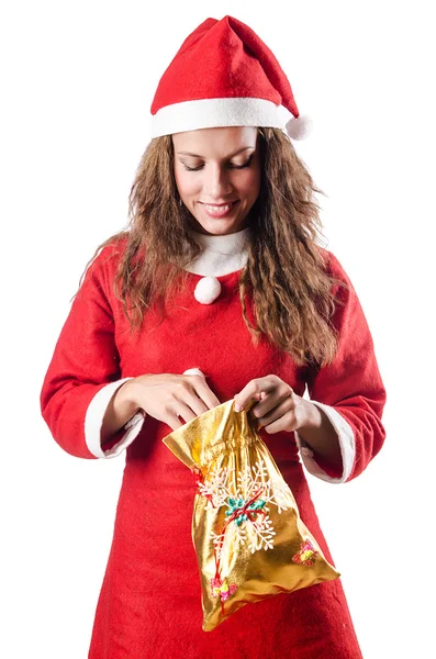 Frau Weihnachtsmann auf weiß — Stockfoto