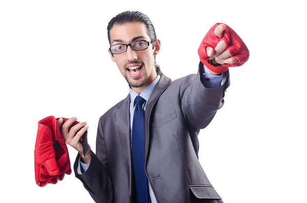 Funny businessman with boxing gloves — Stock Photo, Image