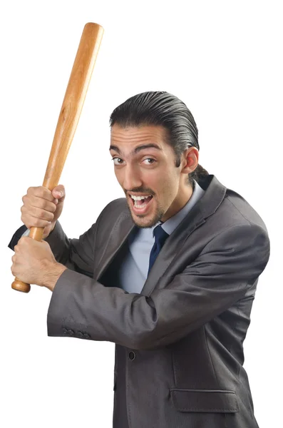 Arg affärsman med bat på vit — Stockfoto
