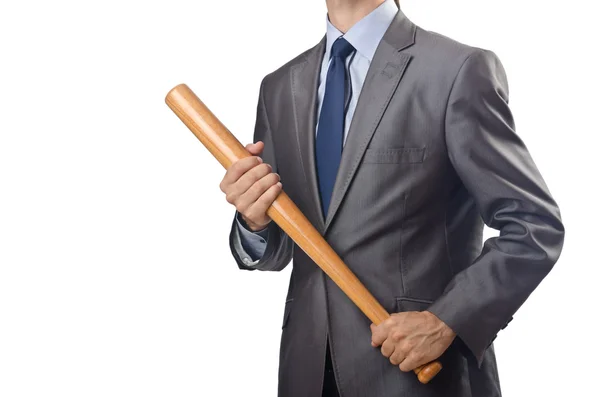 Angry businessman with bat on white — Stock Photo, Image