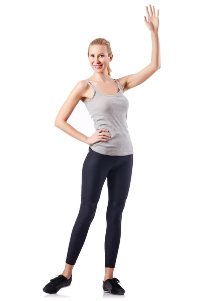 Mujer haciendo deportes en blanco — Foto de Stock