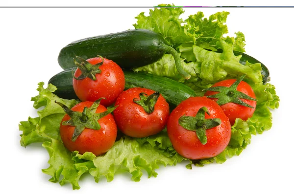 Cucumbers and tomatoes ready for salad — Zdjęcie stockowe