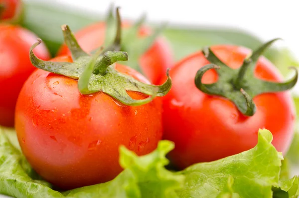 Cucumbers and tomatoes ready for salad — Stock Photo, Image