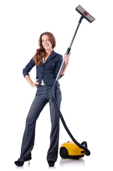 Kvinna rengöring med dammsugare — Stockfoto