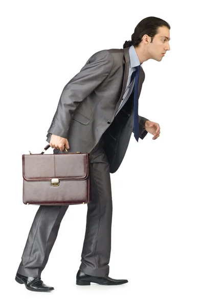 Hombre con maletín en blanco — Foto de Stock