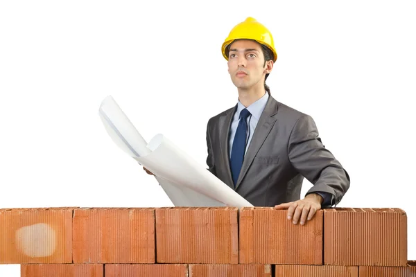 Empresário com tijolos em branco — Fotografia de Stock