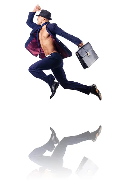 Hombre de negocios desnudo saltando sobre blanco —  Fotos de Stock