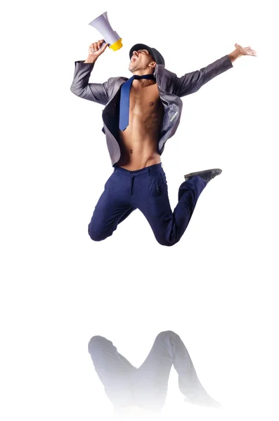 Hombre de negocios desnudo saltando sobre blanco — Foto de Stock