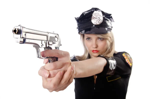 Weibliche Polizei isoliert auf weiß — Stockfoto