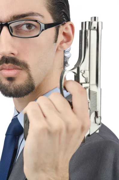 Hombre con arma aislada en blanco — Foto de Stock