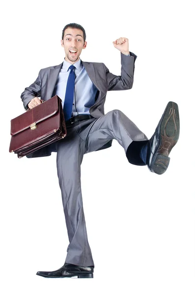 Man with briefcase on white — Stock Photo, Image