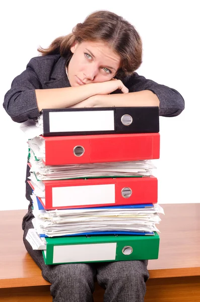 Businesswoman with lots of folders — Stock Photo, Image