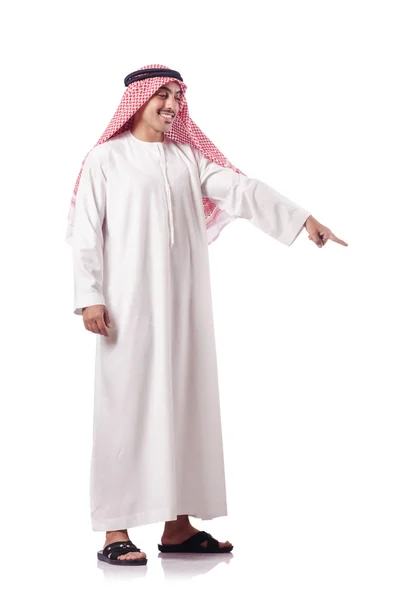 Homem árabe pressionando botões virtuais — Fotografia de Stock