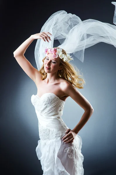 Bride in white dress in studio — Stock Photo, Image