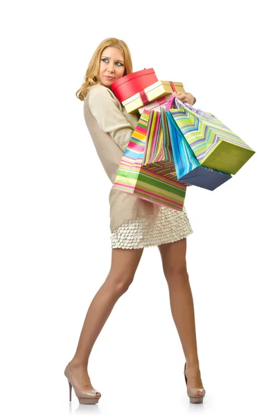 Çekici kız alışveriş torbaları ile — Stok fotoğraf