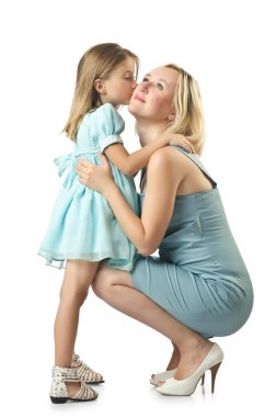 Anne ile kızı beyaz izole