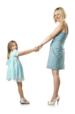 Anne ile kızı beyaz izole