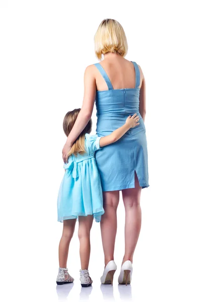 Happy mom and daughter on white — Stock Photo, Image