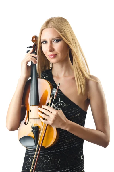 Frau spielt Geige auf Weiß — Stockfoto