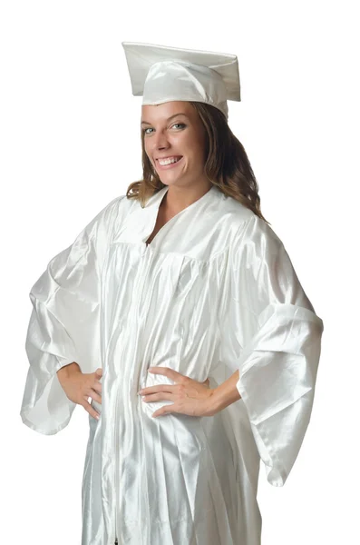 Młody student z dyplomem na biały — Zdjęcie stockowe