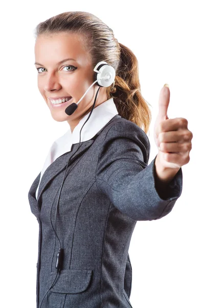 Operador de call center isolado em branco — Fotografia de Stock