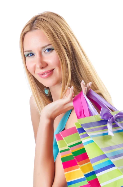 Mulher atraente após compras felizes — Fotografia de Stock