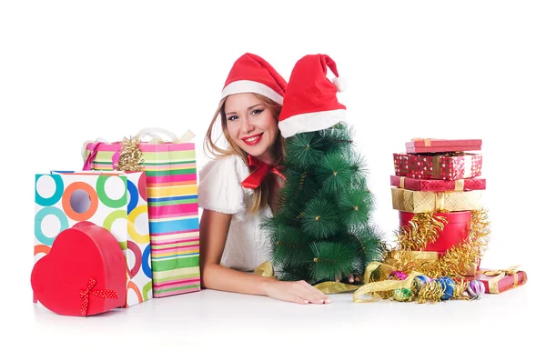 Young woman in christmas shopping concept — Stock Photo, Image