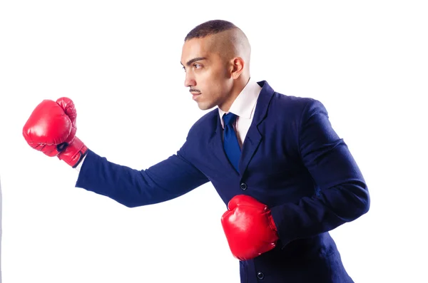 Bonito homem de negócios com luvas de boxe — Fotografia de Stock