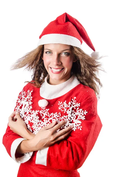 Frau Weihnachtsmann auf weiß — Stockfoto