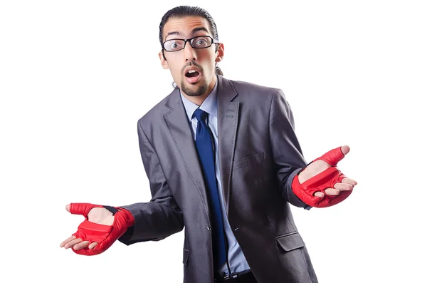 Hombre de negocios divertido con guantes de boxeo — Foto de Stock