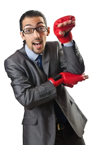 Bonito homem de negócios com luvas de boxe — Fotografia de Stock