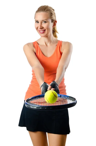 Woman tennis player on white — Stock Photo, Image