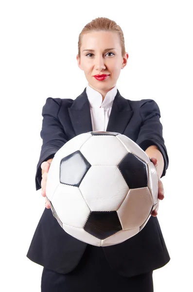 Empresária com futebol em branco — Fotografia de Stock