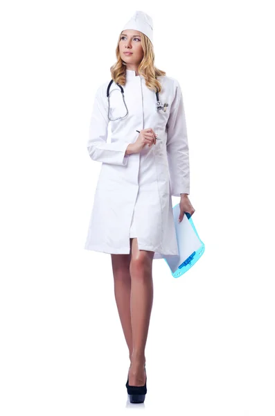 Young woman doctor on white — Stock Photo, Image