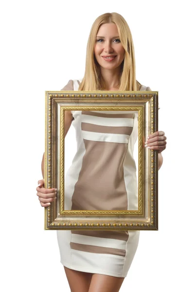 Picture frame and attractive woman — Stock Photo, Image