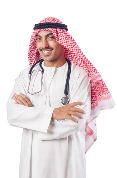 Арабський лікар з стетоскопом на білому — стокове фото
