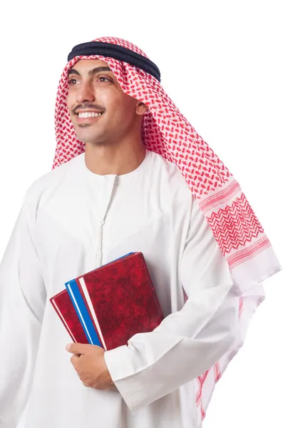 Árabe con libros sobre blanco — Foto de Stock